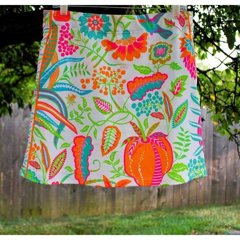 Gretchen Scott Bright Skort Women Size Medium Neon Tropical Design Pull On EUC!